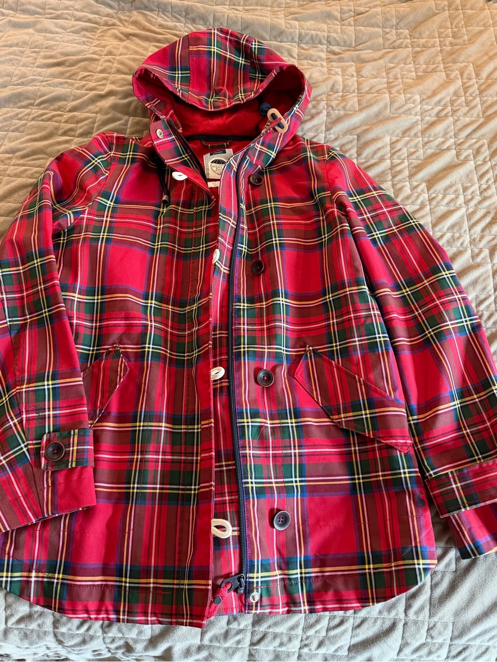 Joules Red Tartan Hooded Raincoat